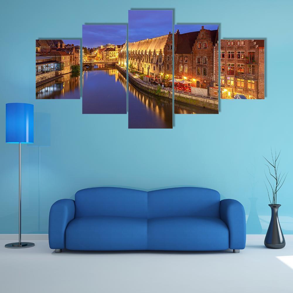 Beautiful Ghent City Embankment At Sunset – Nature Canvas Wall Art