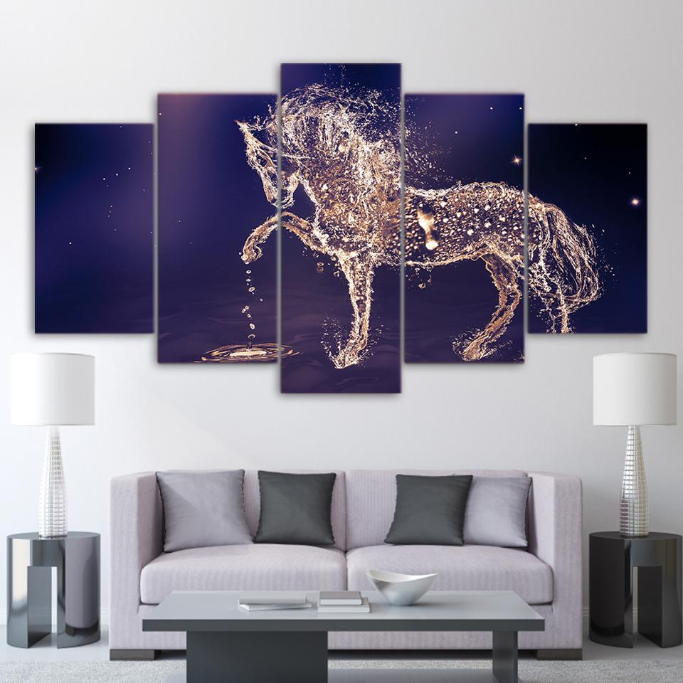 Beautiful Horse From The Water On A Blue Drops – Abstract Animal Canvas Wall Art