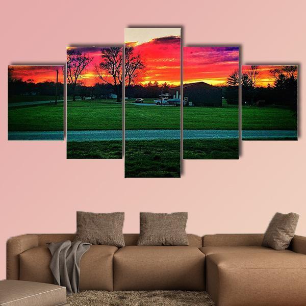 Beautiful Indiana Sunset In Mid June – Nature Canvas Wall Art