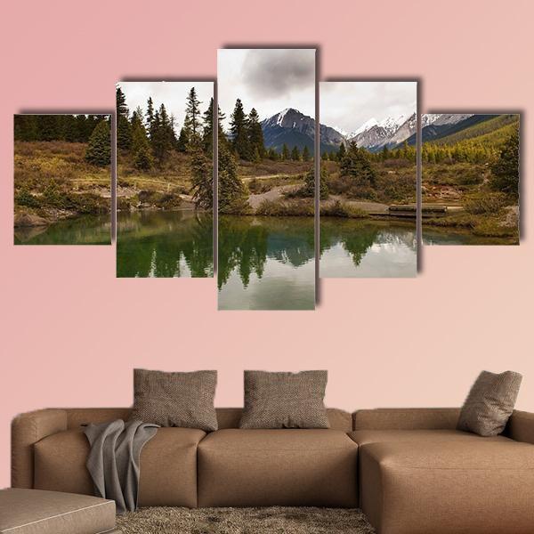 Beautiful Lake In Jonston Canyon – Nature Canvas Wall Art
