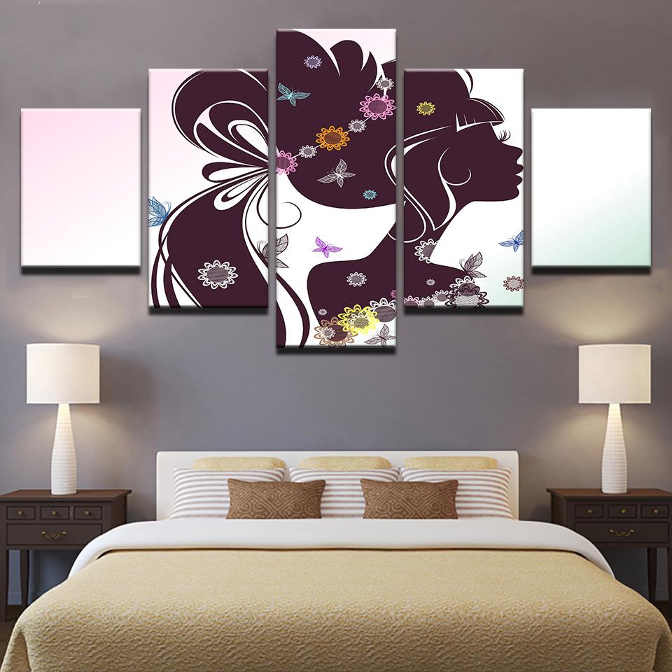 Beautiful Long Hair Flower Girl Silhouette – Abstract Canvas Wall Art