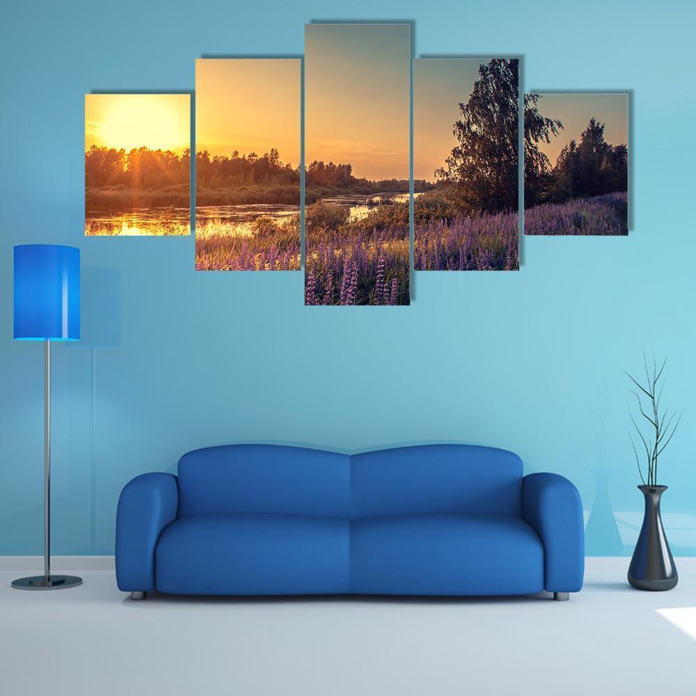 Beautiful Lupines At Sunset – Nature Canvas Wall Art