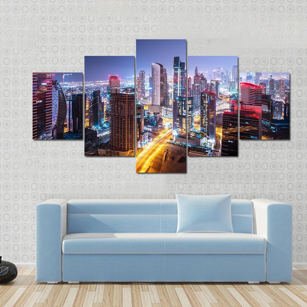 Beautiful Night Cityscape Of Dubai, United Arab Emirates – Nature Canvas Wall Art