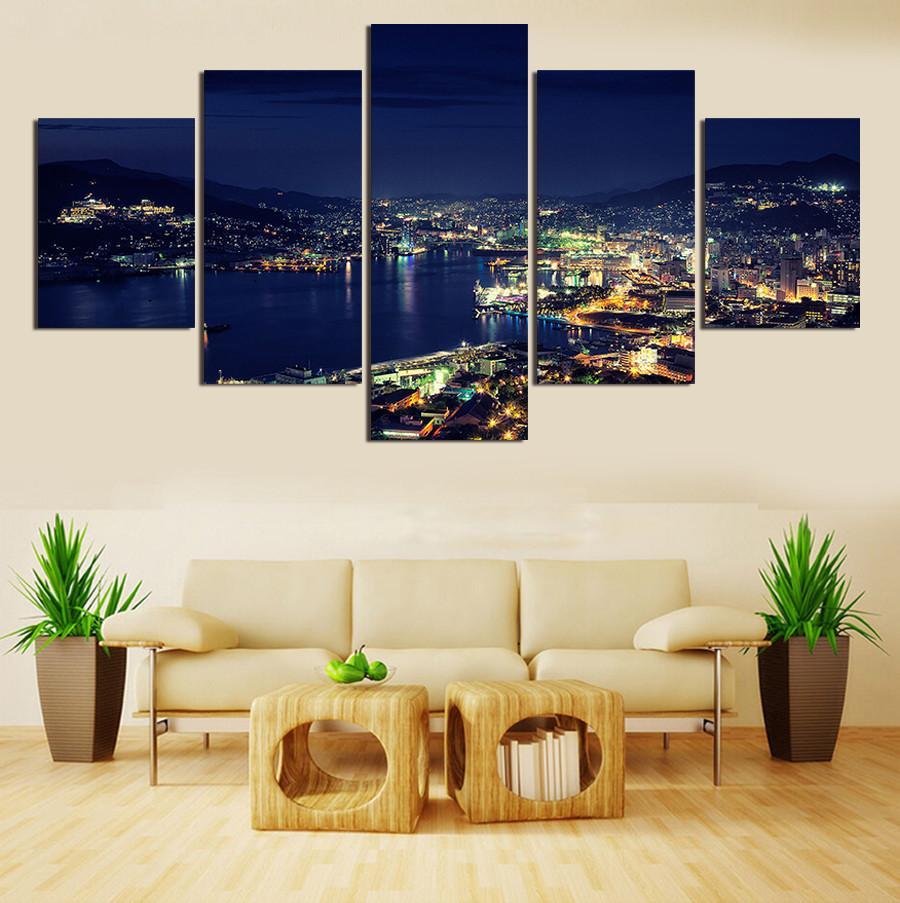 Beautiful Night Scene At The Bay – Nature Canvas Wall Art