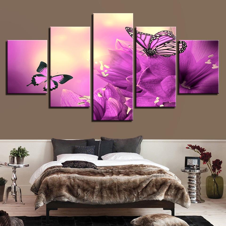 Beautiful Purple Flowers Butterflies – Nature Canvas Wall Art