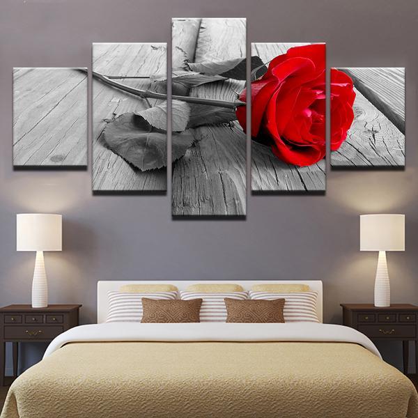 Beautiful Red Rose Flower Gray 02 – Nature Canvas Wall Art