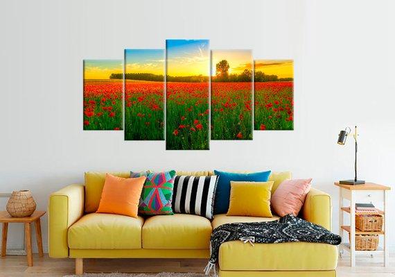 Beautiful Sunset Large Poppies Nature Summer – Nature Canvas Wall Art