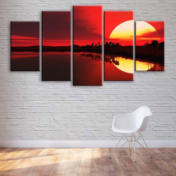 Beautiful Sunset Red Sky At Night – Nature Canvas Wall Art