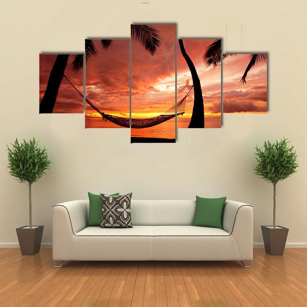 Beautiful Sunset With Palm Trees – Nature Canvas Wall Art