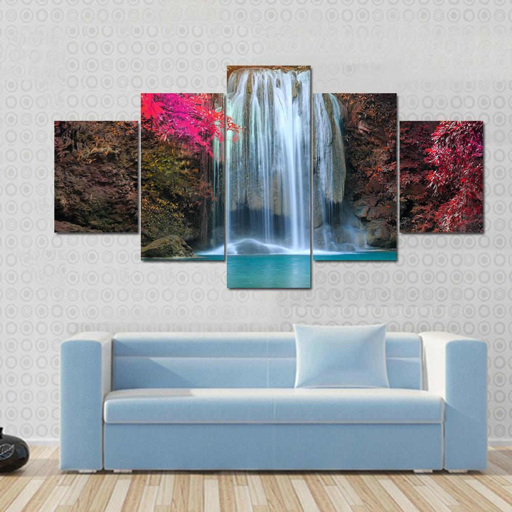 Beautiful Waterfall At Colorful – Nature Canvas Wall Art