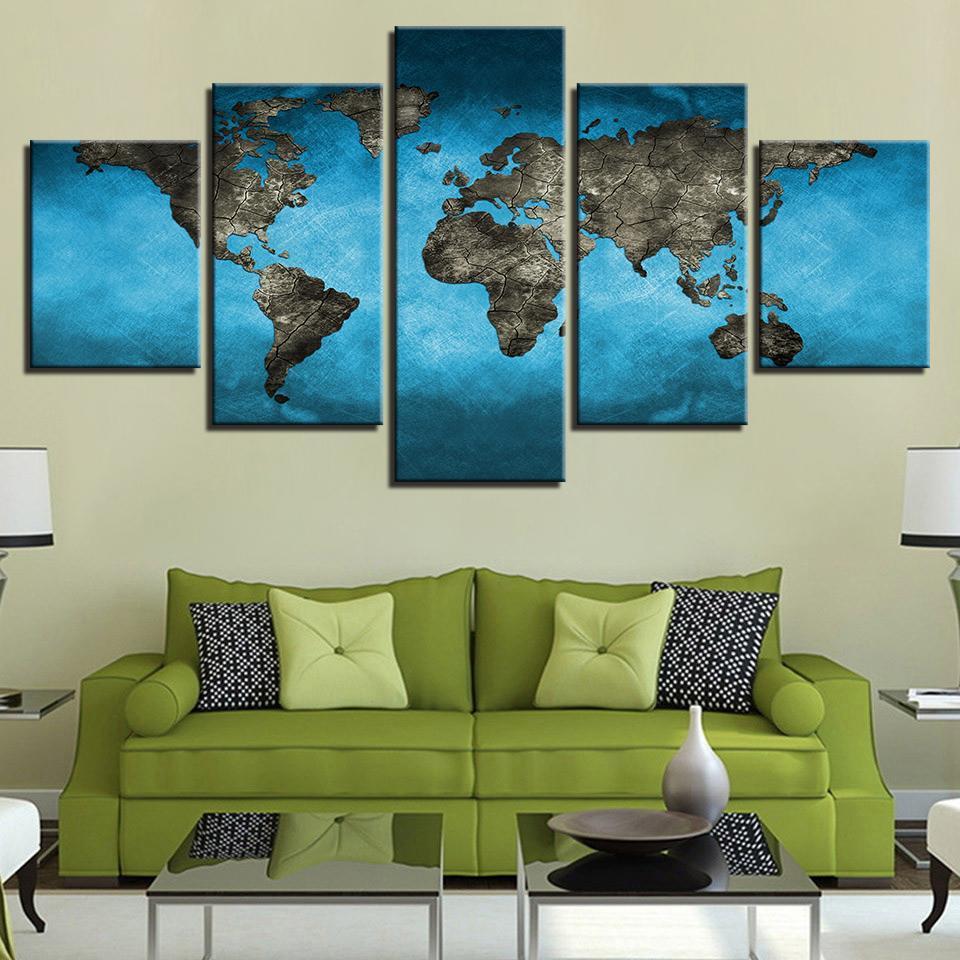Bebroom Blue Retro World Map Office – Abstract Canvas Wall Art
