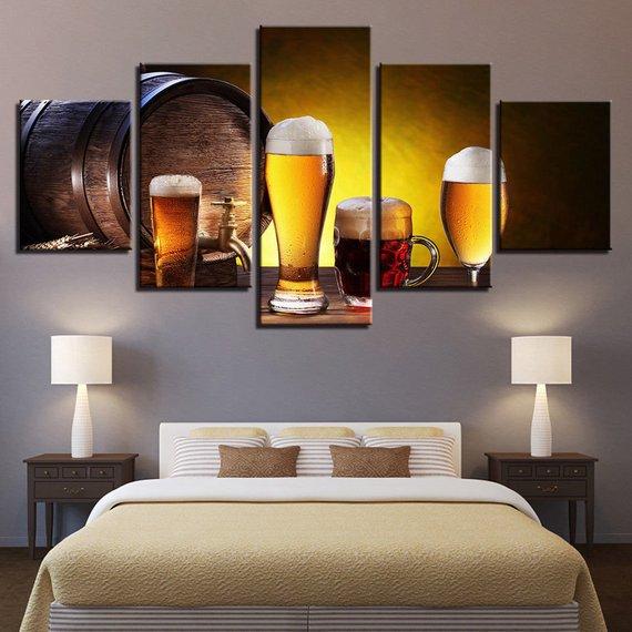 Beer Glasses Malt Stout Oak Barrel Modern Abstract – Wine Canvas Wall Art
