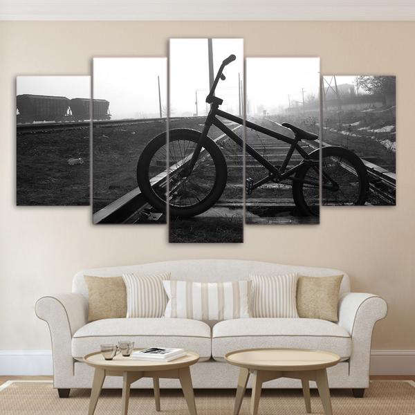Bicycle Bike On Railroad Tracks Black And White – Automative Canvas Wall Art