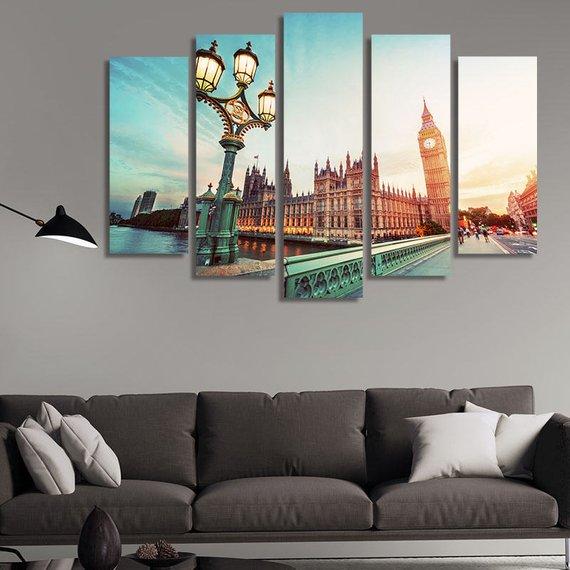 Big Ben From Westminster Bridge London The Uk At Sunset – Nature Canvas Wall Art