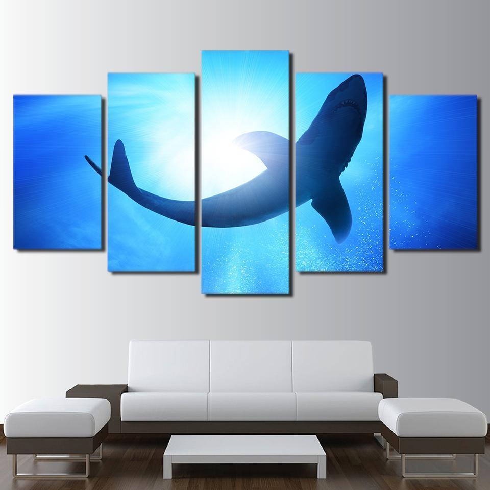 Big Shark Deep Blue Sea Ocean – Animal Canvas Wall Art