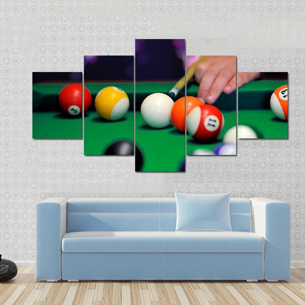 Billiard Balls In A Green Pool Table Sport Canvas Wall Art