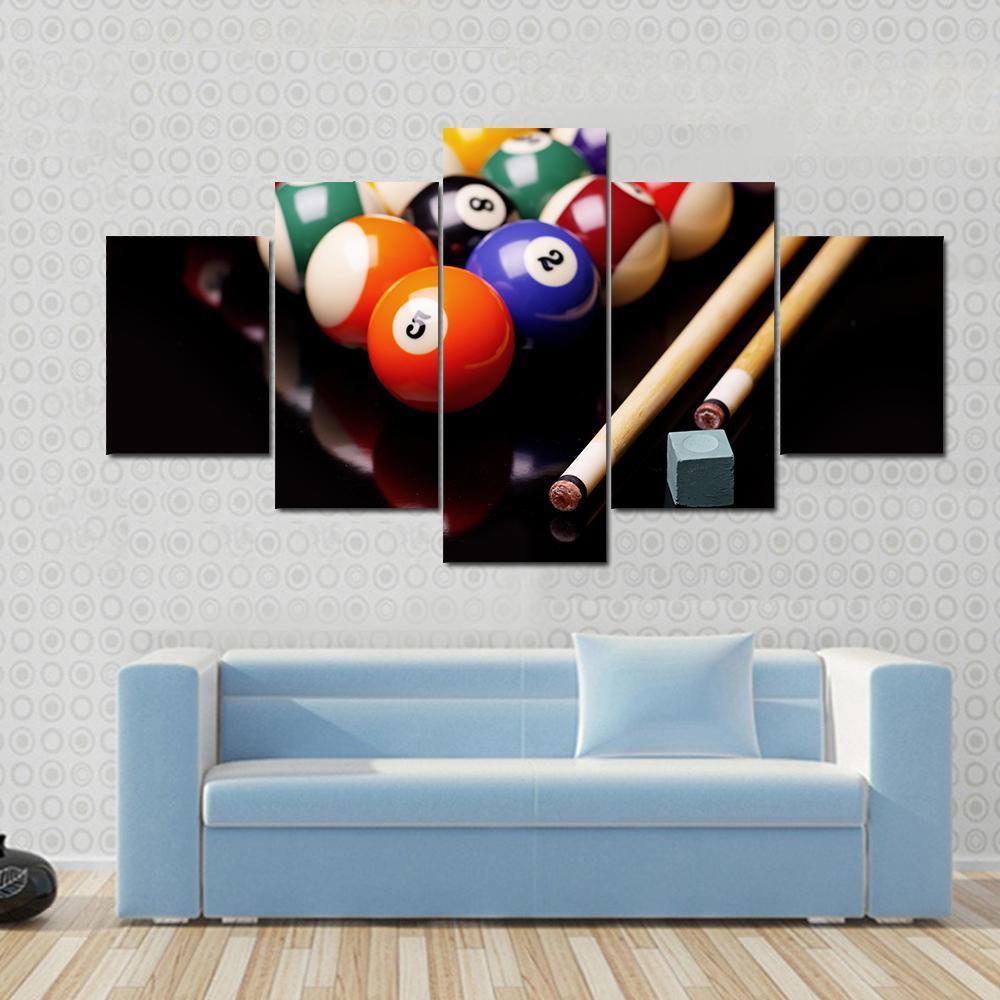 Billiards Balls And Cues With Chalk – Sport Canvas Wall Art