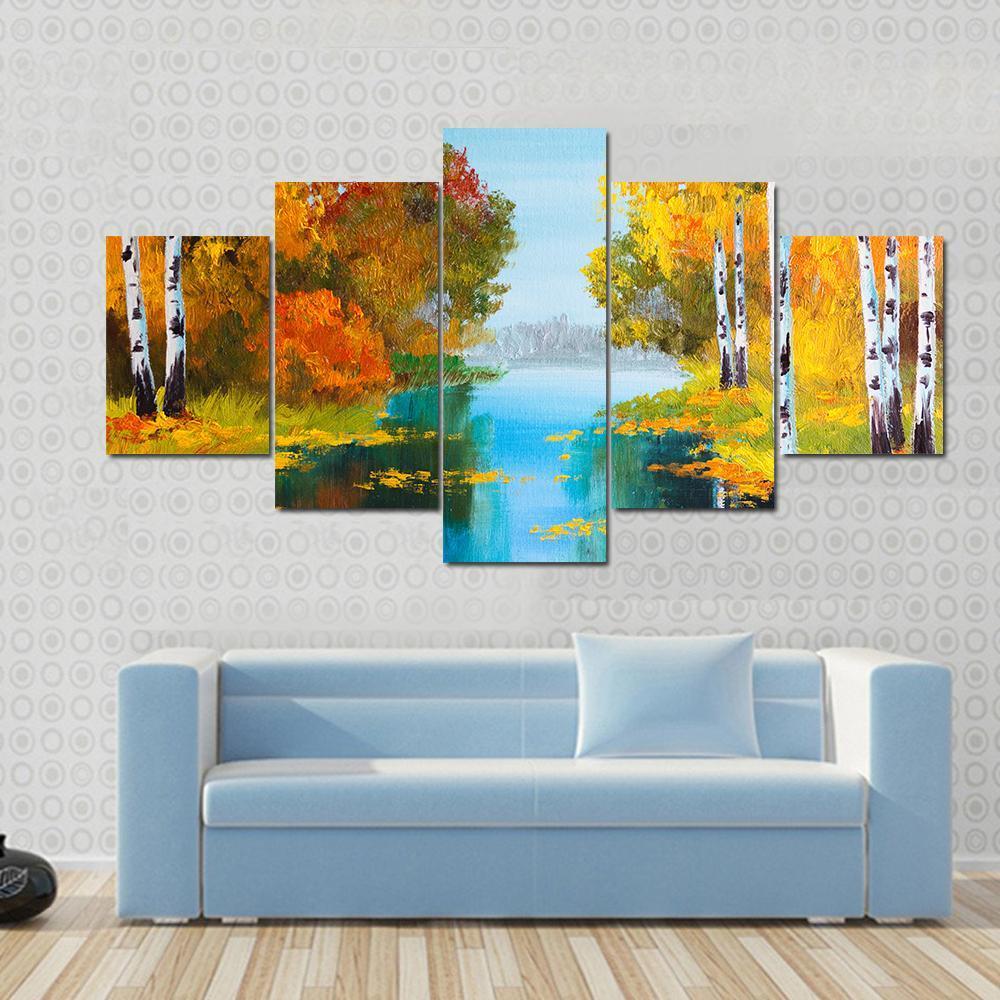 Birch Forest Near The River – Nature Canvas Wall Art