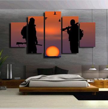 Bird Hunter Silhouette – Army Canvas Wall Art