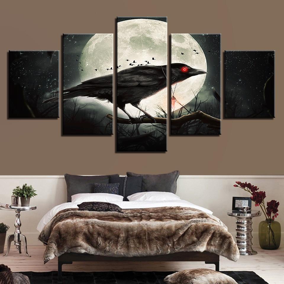 Bird Red Eyes And Moon – Animal Canvas Wall Art