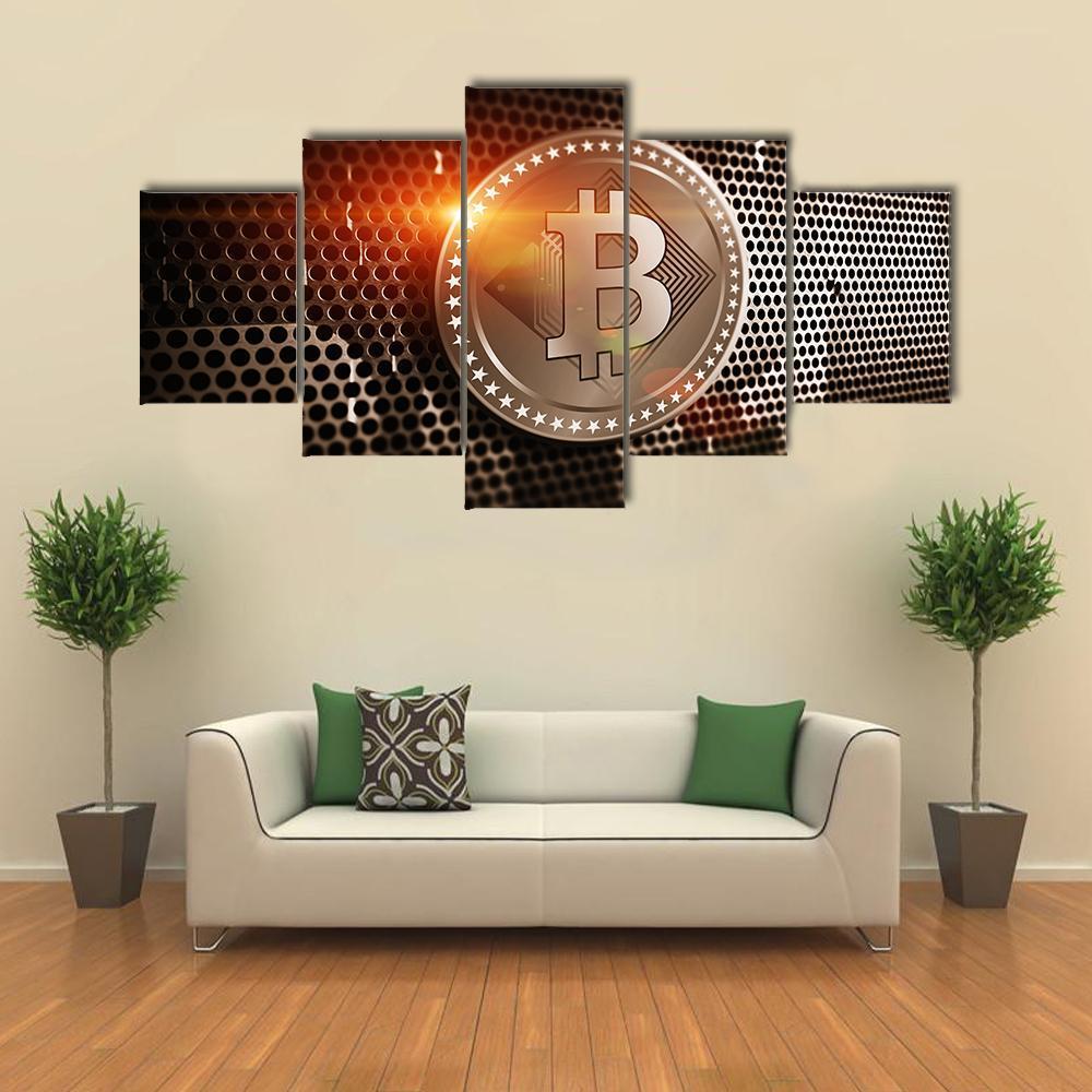 Bitcoin Sign On Perforated Sheet Metal – Crypto Canvas Wall Art