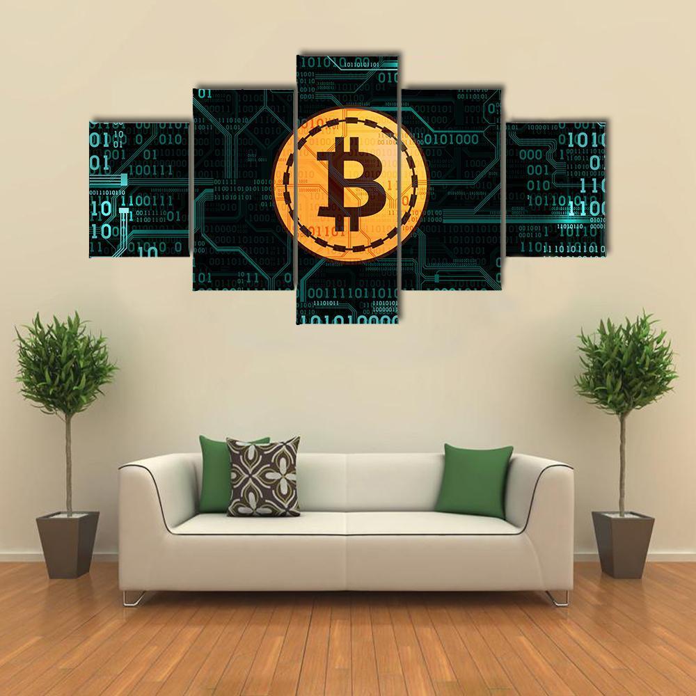 Bitcoin With Binary Code And Printed Circuit Board – Crypto Canvas Wall Art