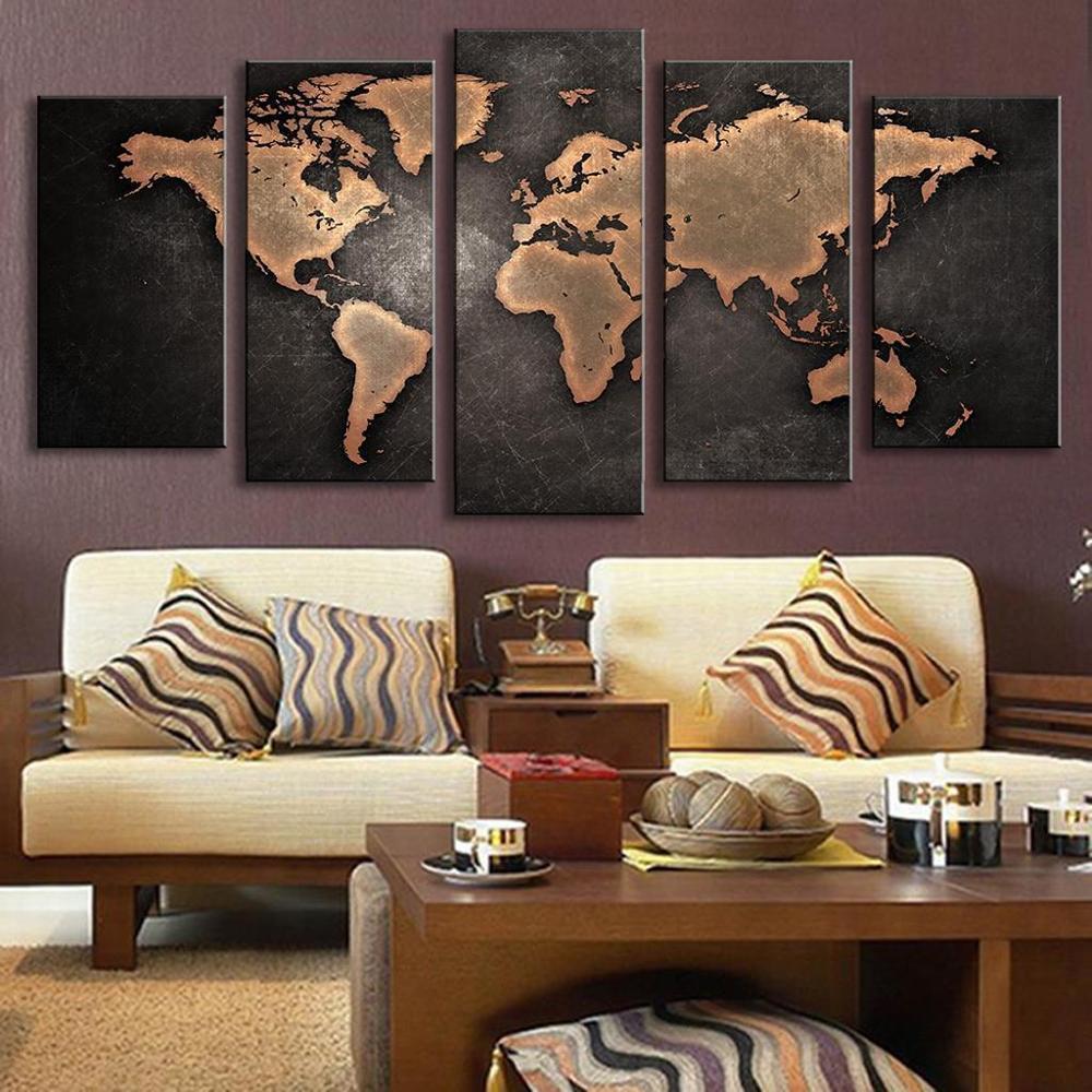 Black And Bronze World Map – World Map Canvas Wall Art