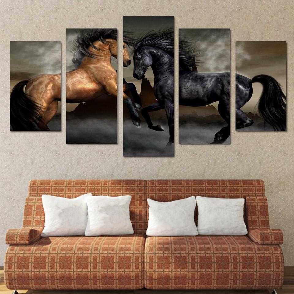 Black And Brown Horses – Animal Canvas Wall Art
