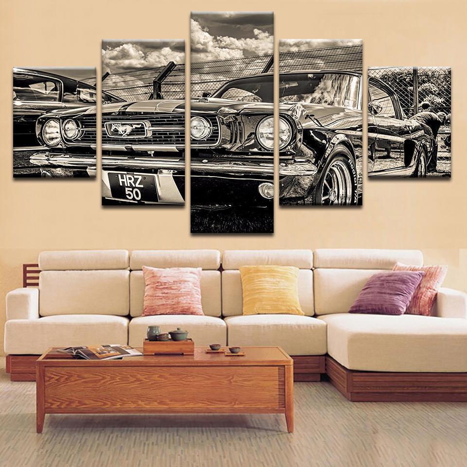 Black And White 1965 Ford Mustang – Automative Canvas Wall Art