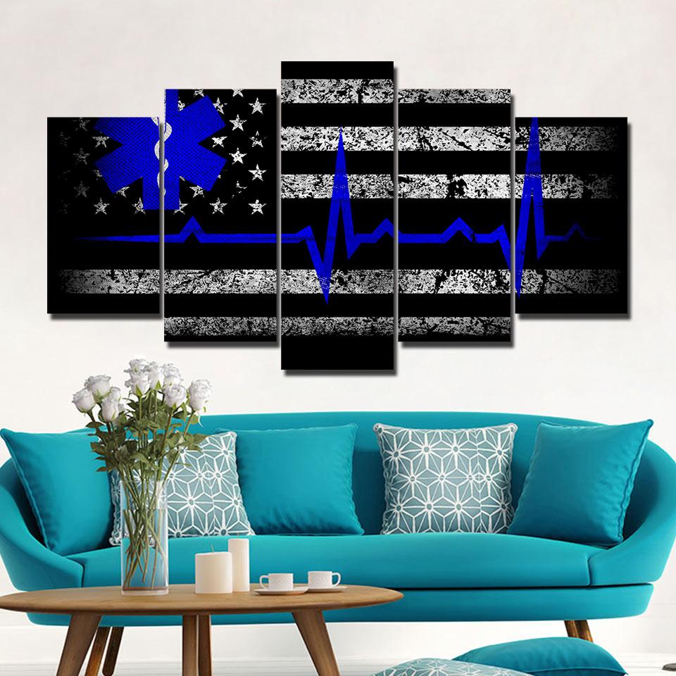 Black And White American Flag Blue – Abstract Canvas Wall Art
