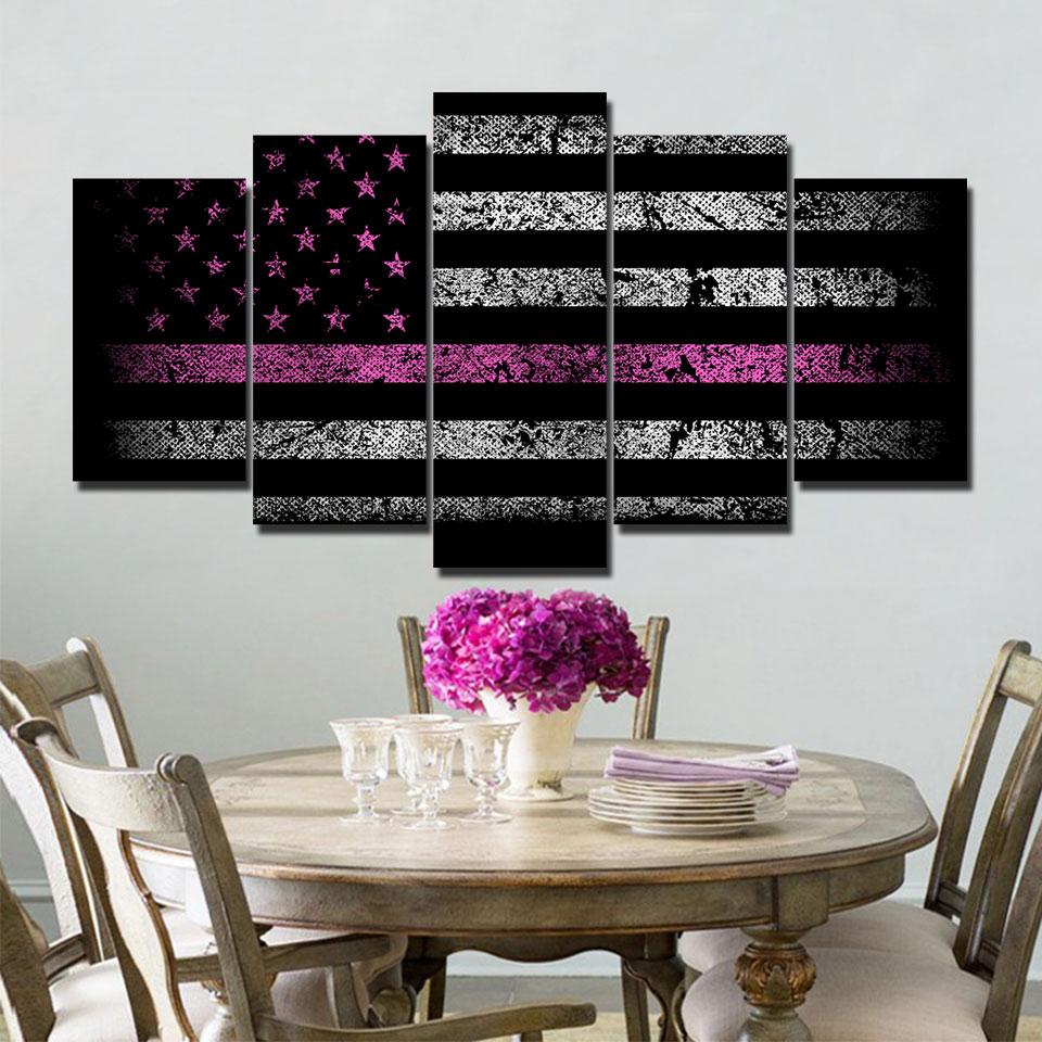 Black And White American Flag Pink – Abstract Canvas Wall Art