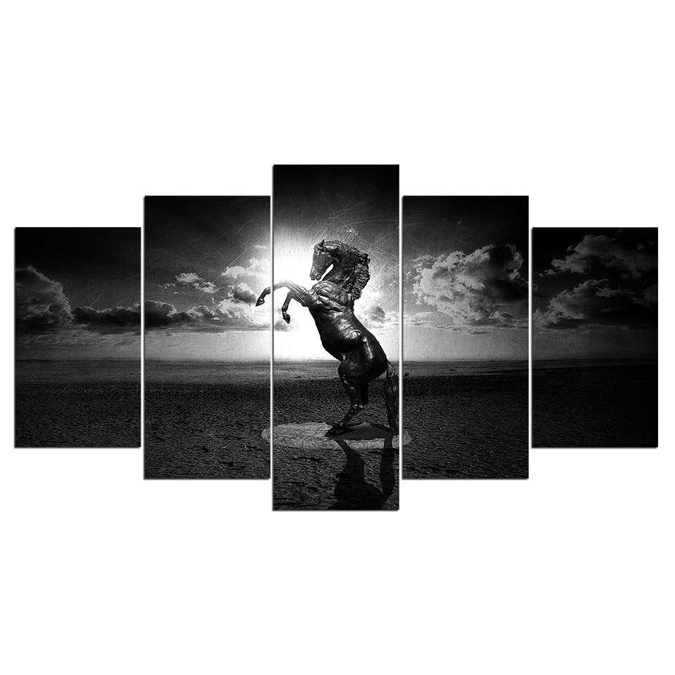 Black And White Fariy Horse On The Sea – Animal Canvas Wall Art