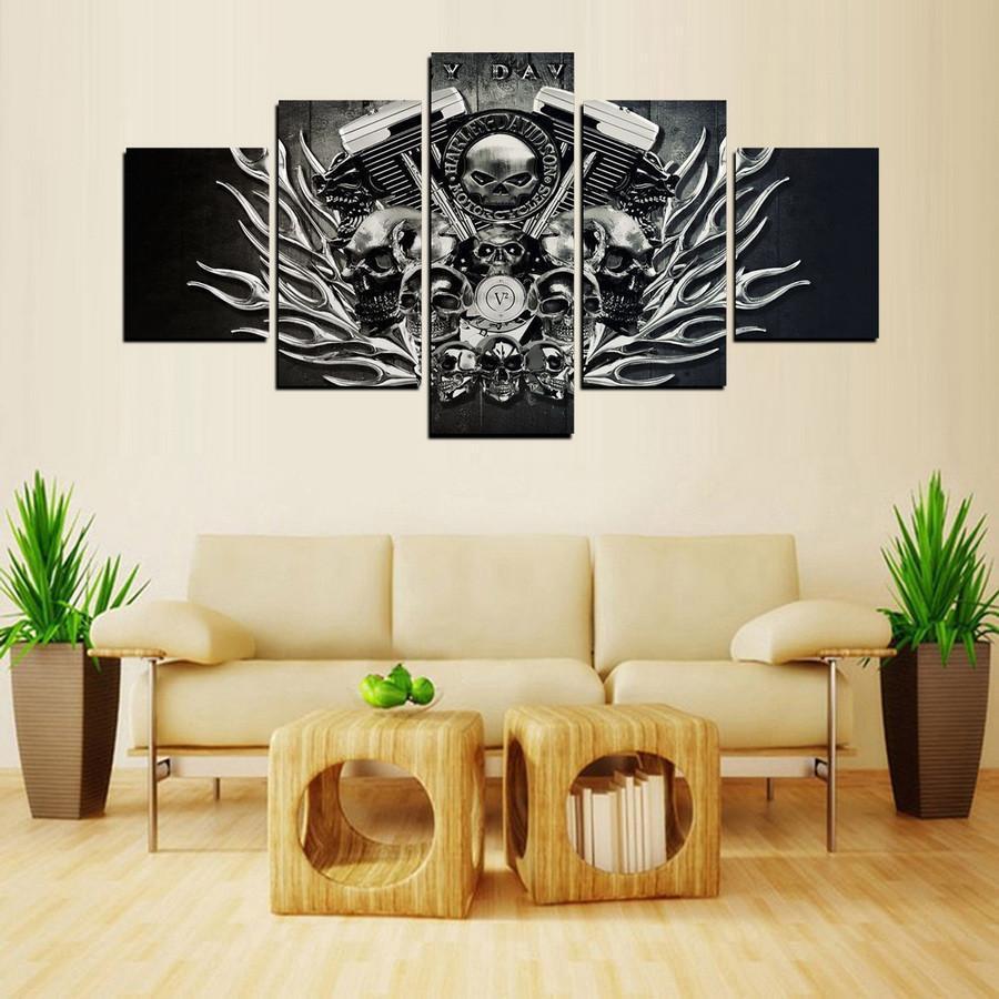 Black And White Harley Skull – Abstract Canvas Wall Art
