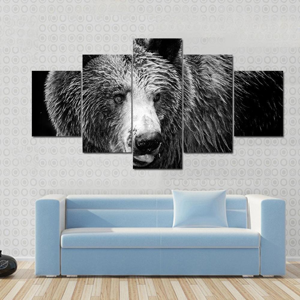 Black And White Portrait Of An Imposing Bear – Animal Canvas Wall Art