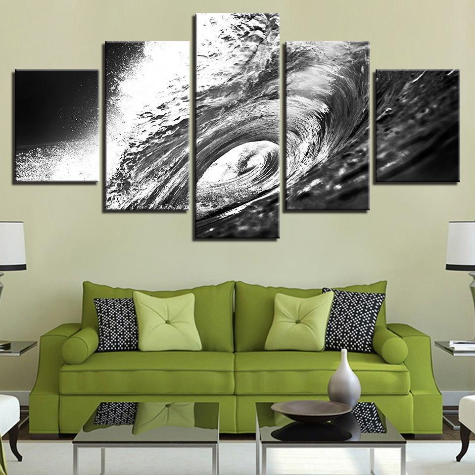 Black And White Sea Waves Beach Seascape – Nature Canvas Wall Art