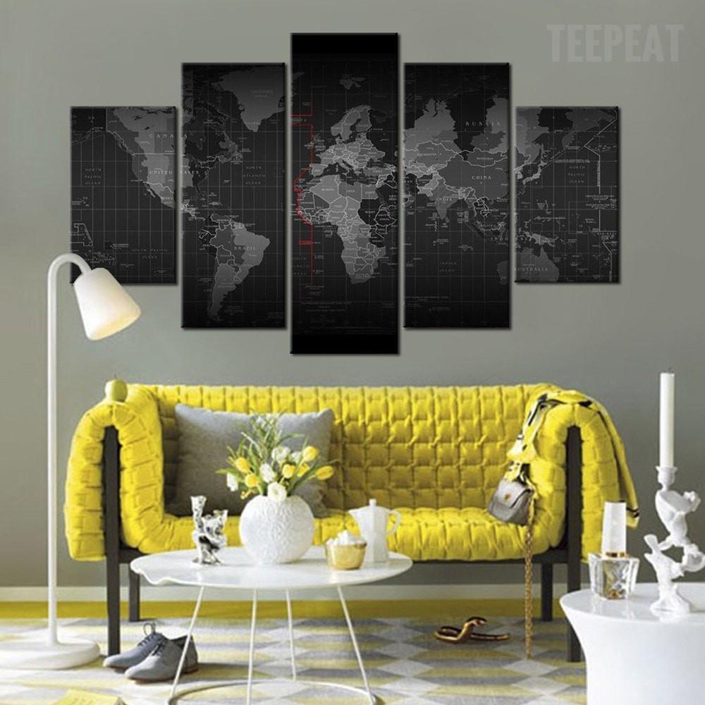 Black And White Time Zone World Map – Abstract Canvas Wall Art