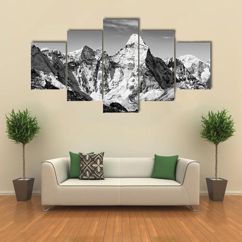 Black And White View Of Ama Dablam – Nature Canvas Wall Art