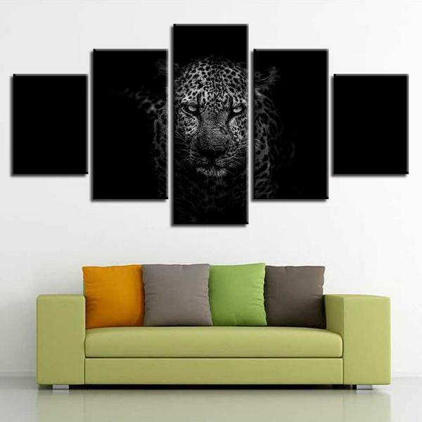 Black Background With Leopard – Animal Canvas Wall Art