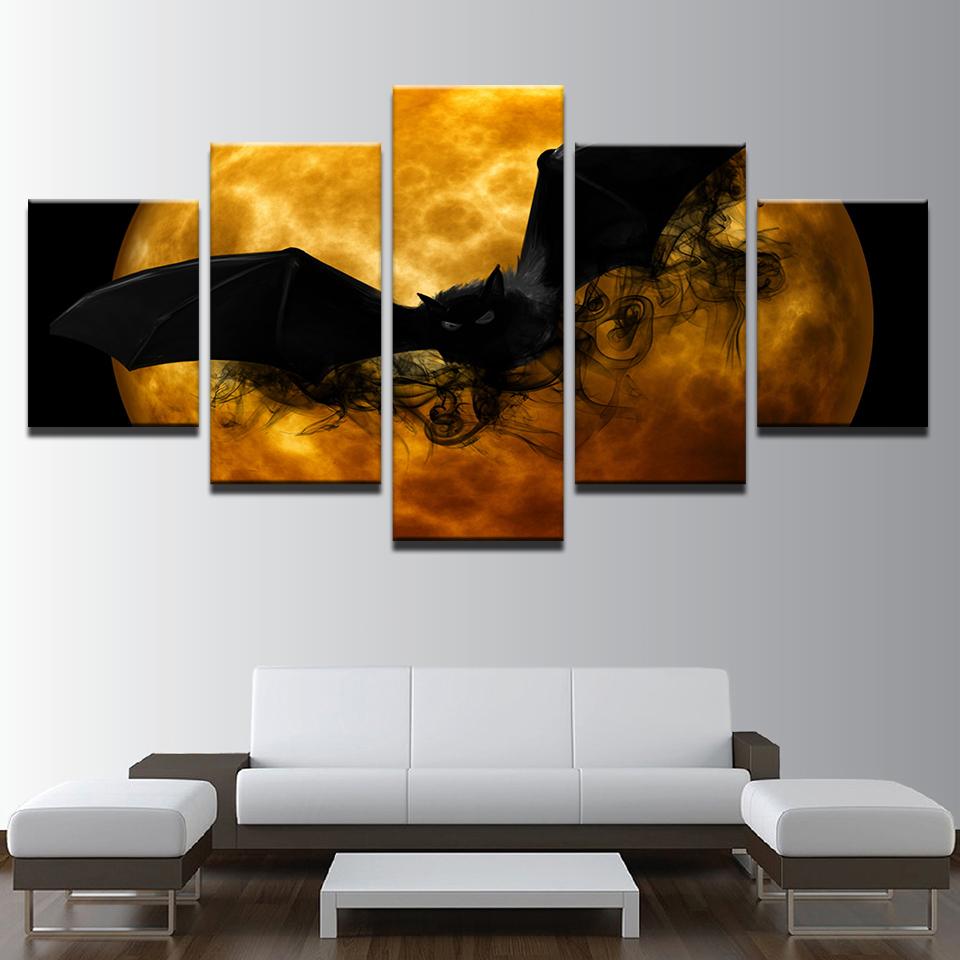 Black Bat Orange Moon – Animal Canvas Wall Art