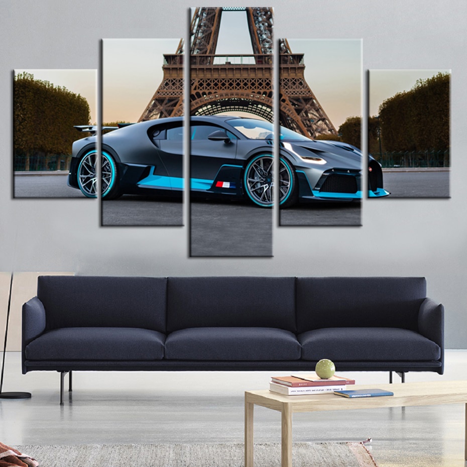 Black Bugatti Divo In Paris Car – Canvas Wall Art