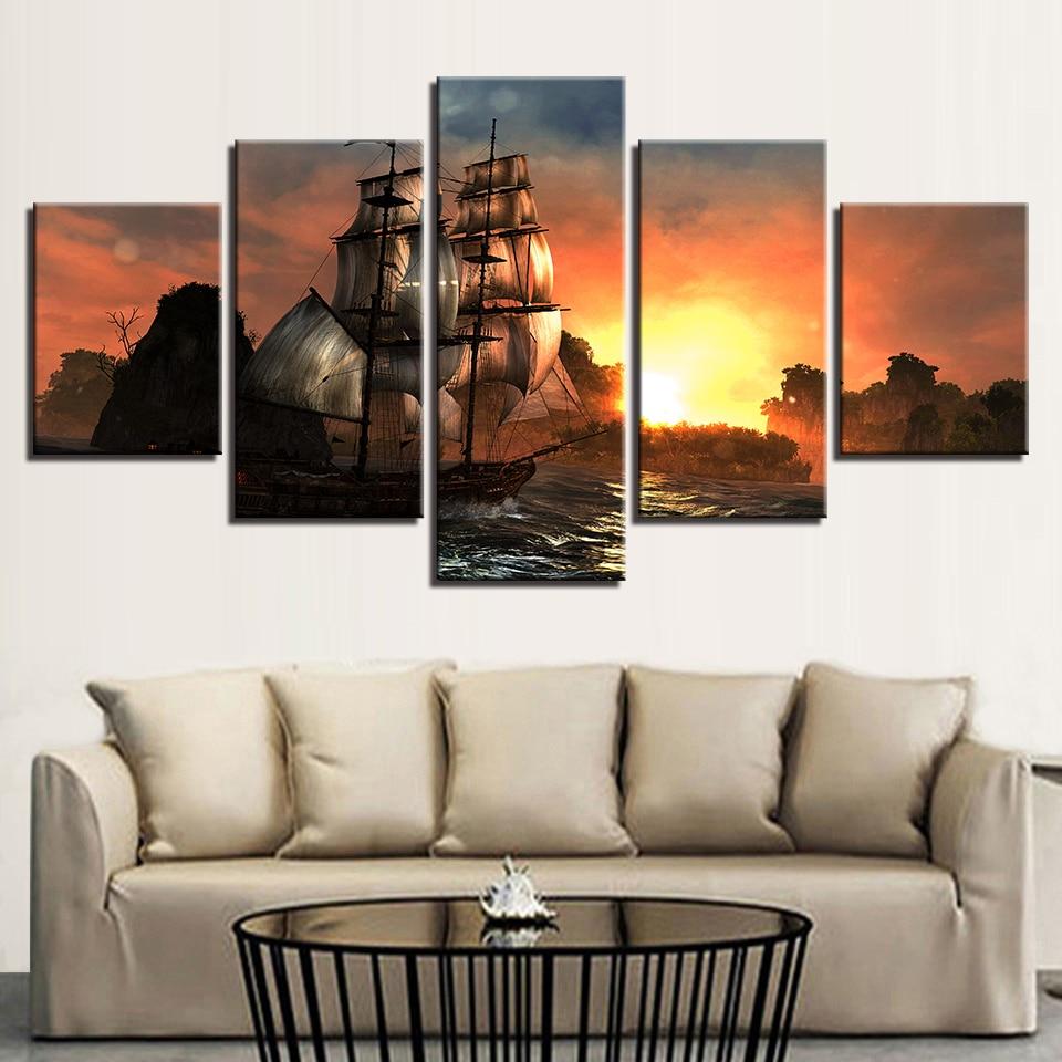 Black Flag Sailboat – Space Canvas Wall Art
