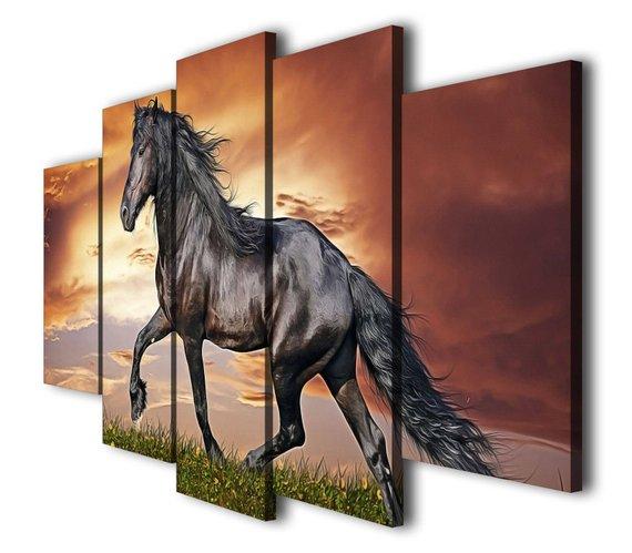 Black Horse Art Landscape – Animal Canvas Wall Art