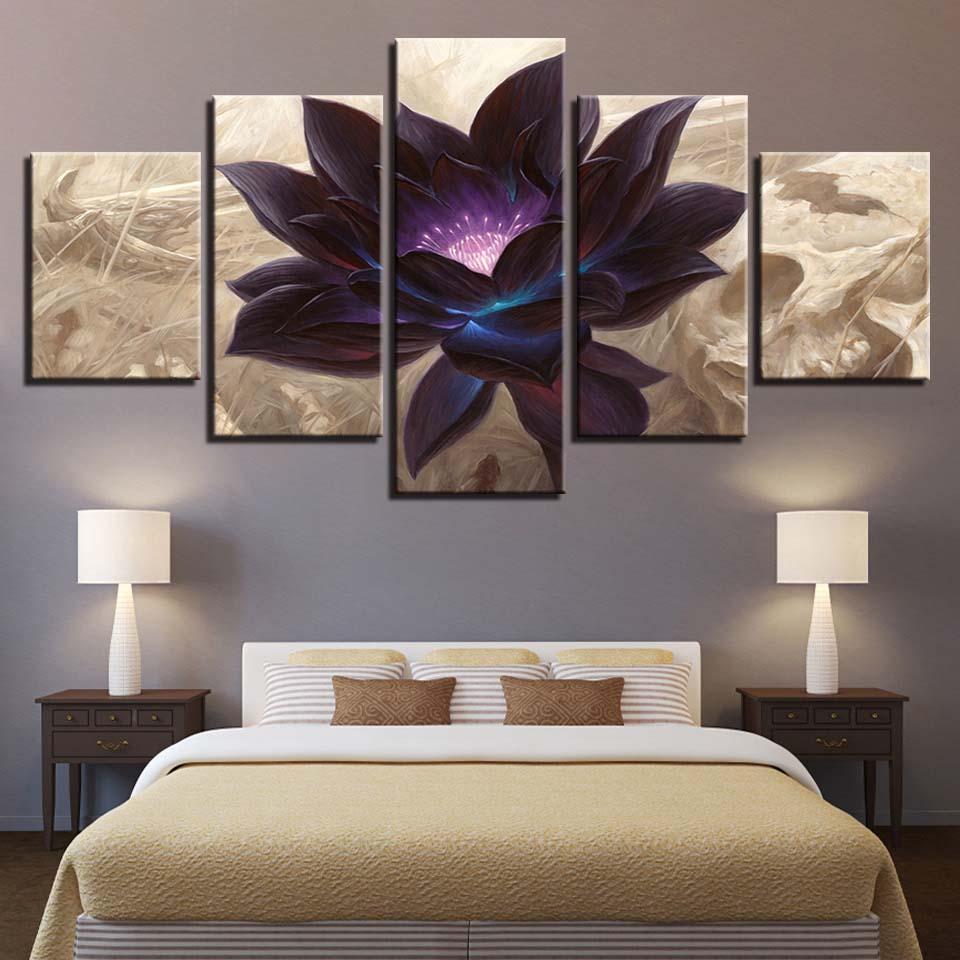 Black Lotus Abstract Flower – Nature Canvas Wall Art