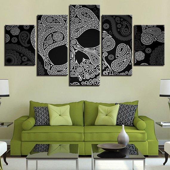 Black Paisley Skull Paisley Design – Abstract Canvas Wall Art
