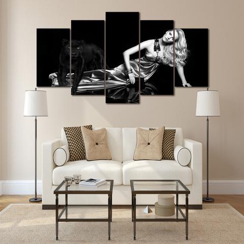 Black Panther And Women – Abstract Animal Canvas Wall Art