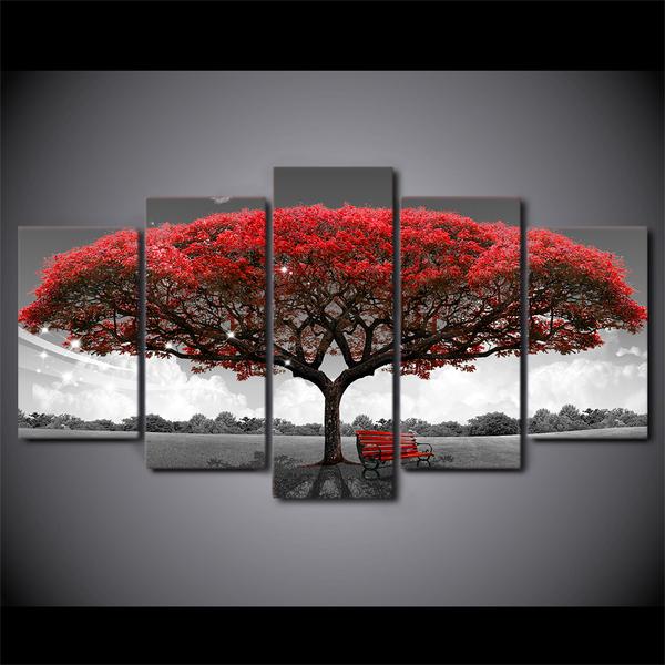Black, Red And White Tree 1 – Nature Canvas Wall Art