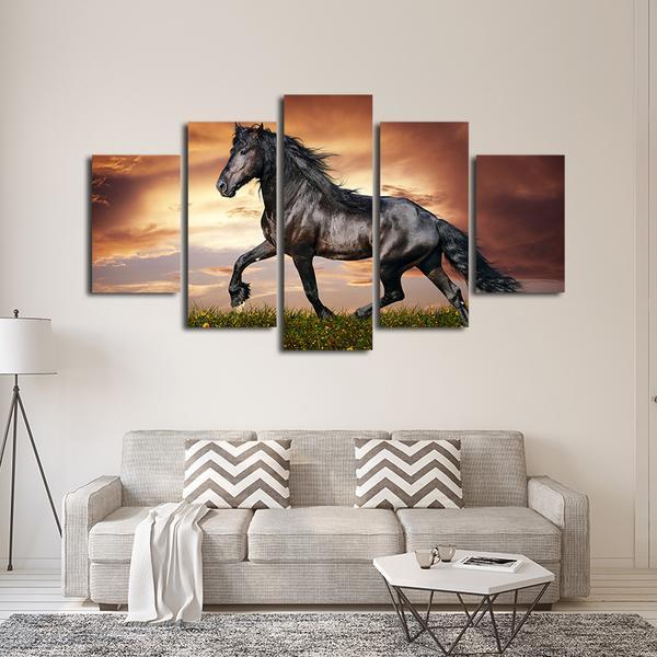 Black Stallion Mustang Horse – Animal Canvas Wall Art