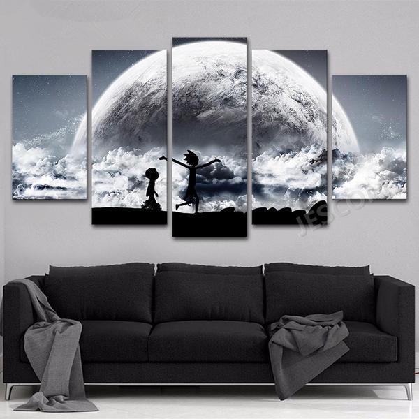 Black Star Moon Earth Rick And Morty Panel – Cartoon Canvas Wall Art