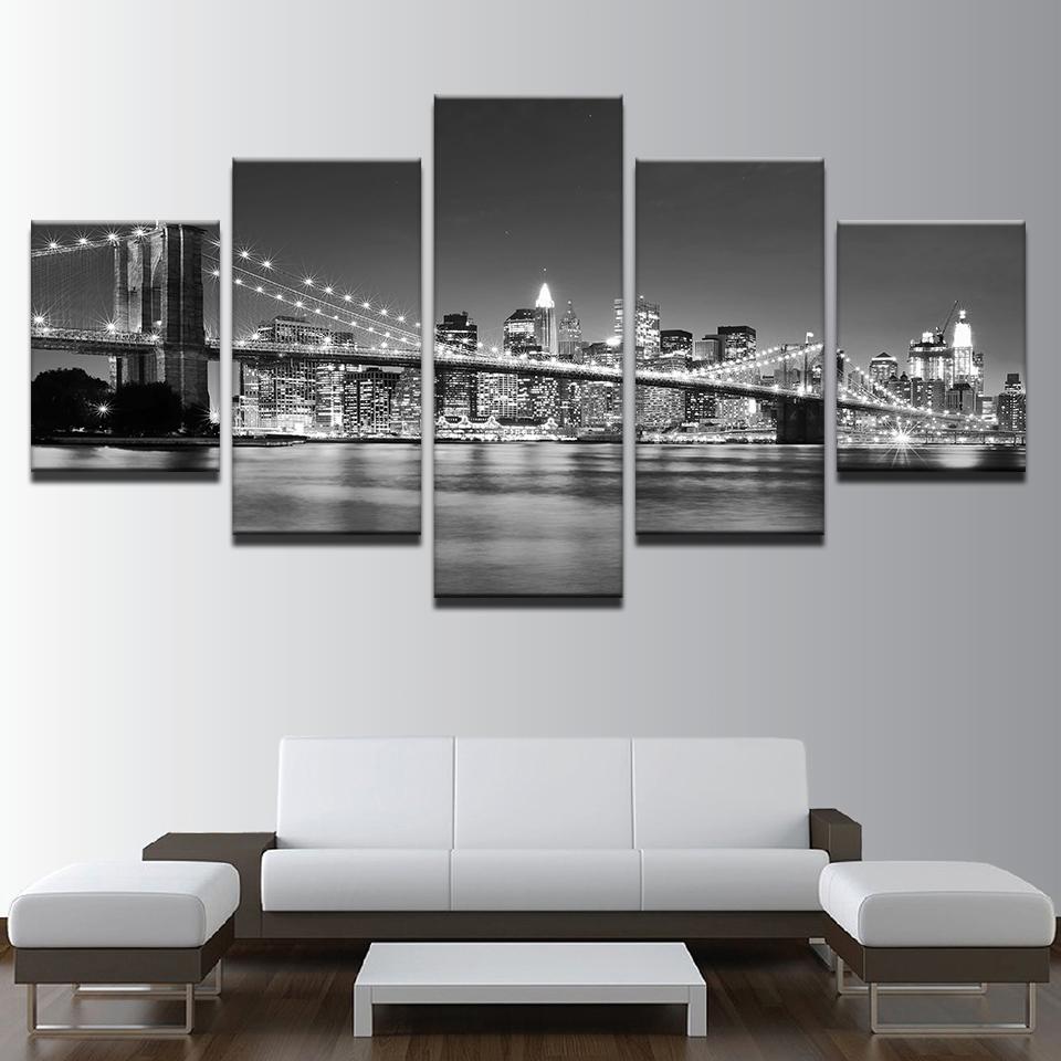 Black White Brooklyn Bridge City Night 1 – Nature Canvas Wall Art