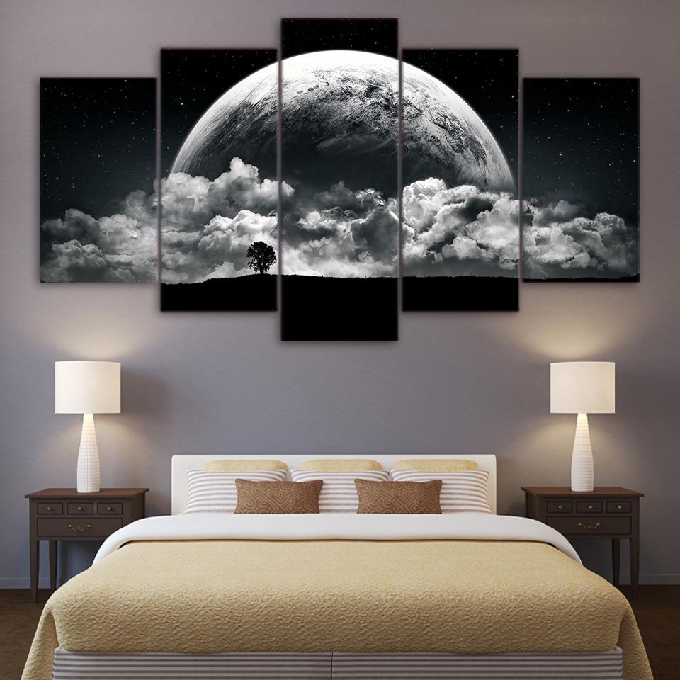 Black White Earth – Space Universe Canvas Wall Art